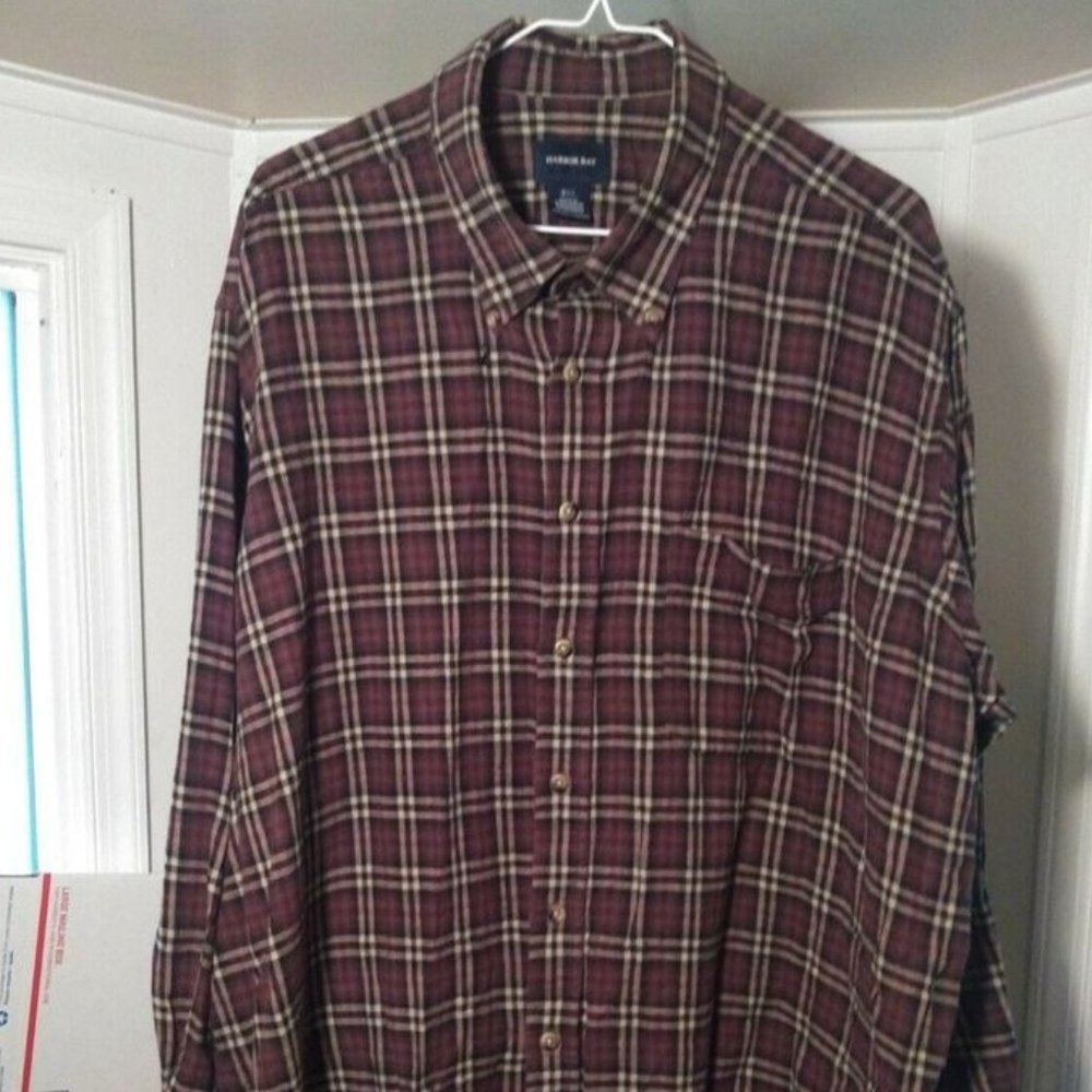 Harbor Bay Men's Plaid Long Sleeve Button Down 2XL